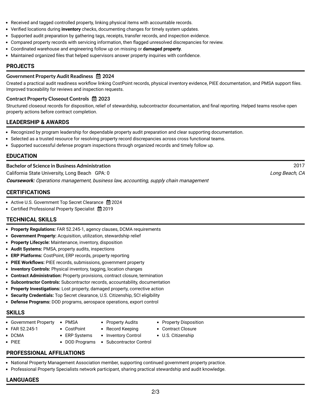 Resume Example Page 2