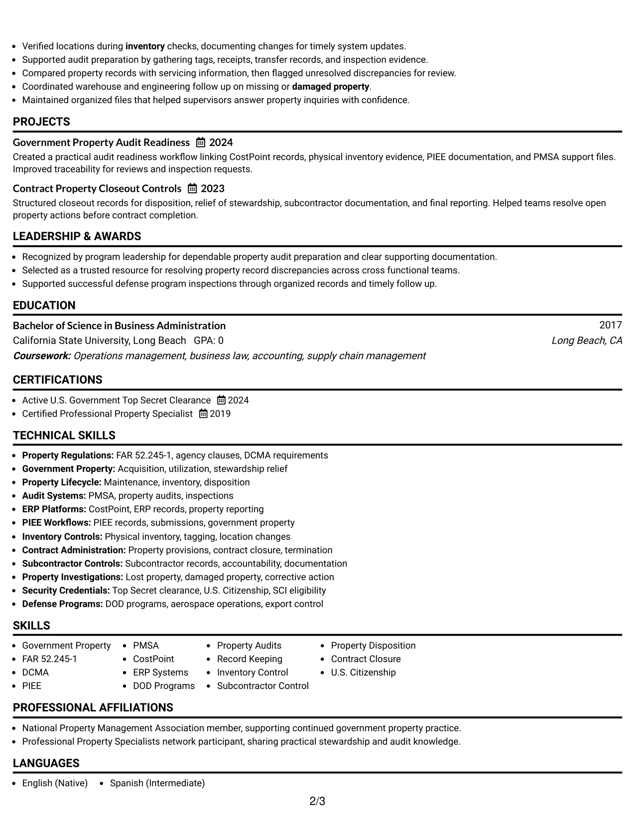 Resume Example Page 2