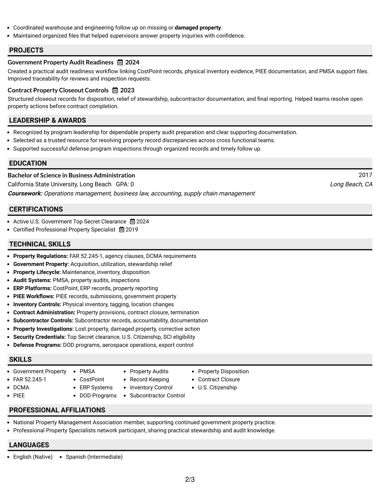 Resume Example Page 2