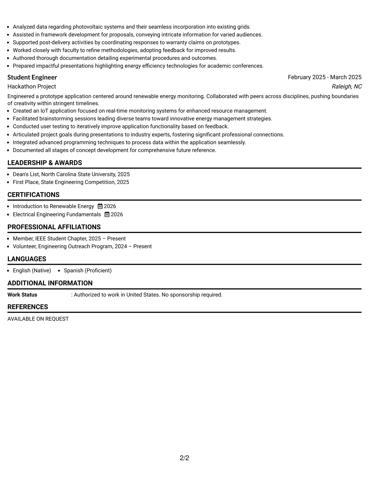 Resume Example Page 2