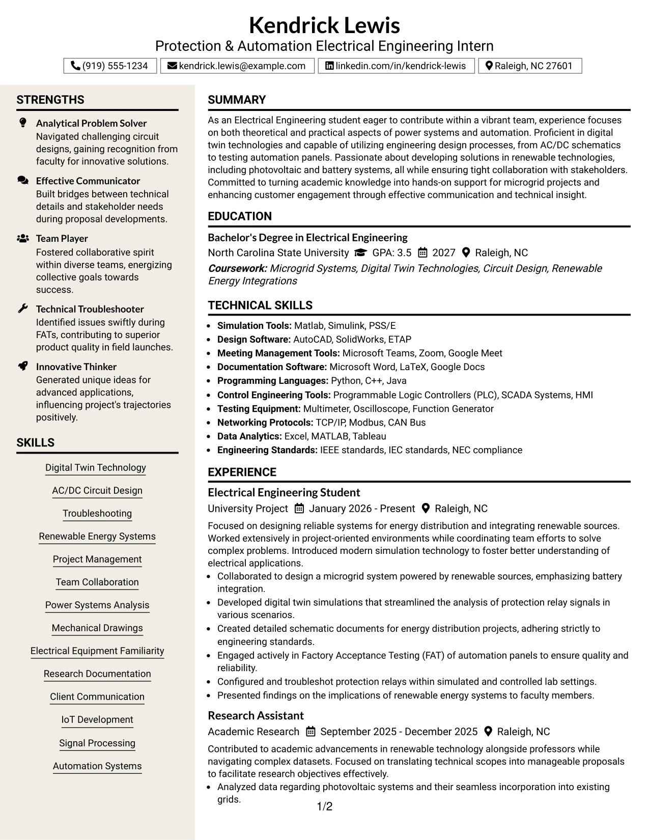 Resume Example Page 1