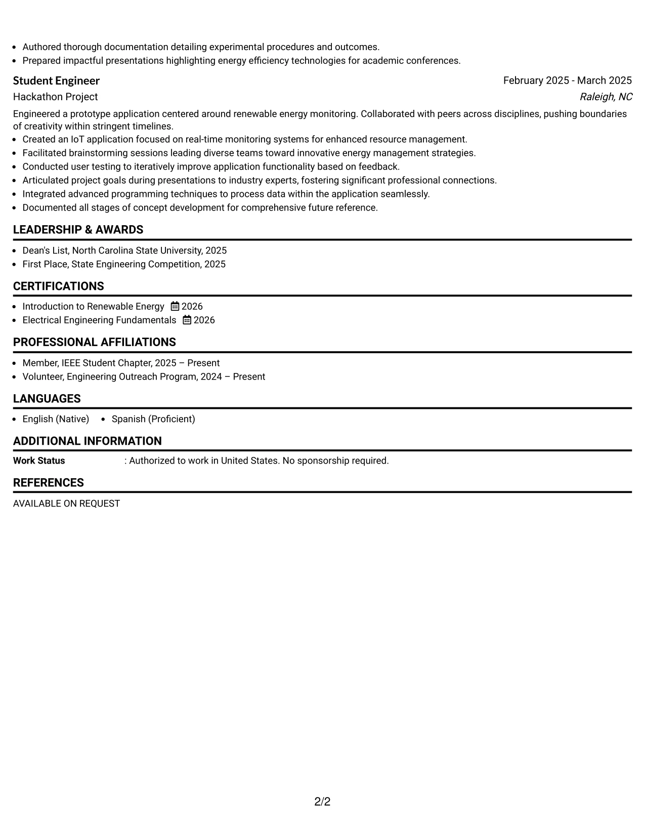 Resume Example Page 2