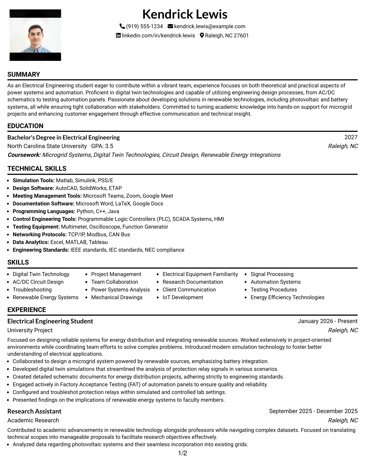 Resume Example Page 1