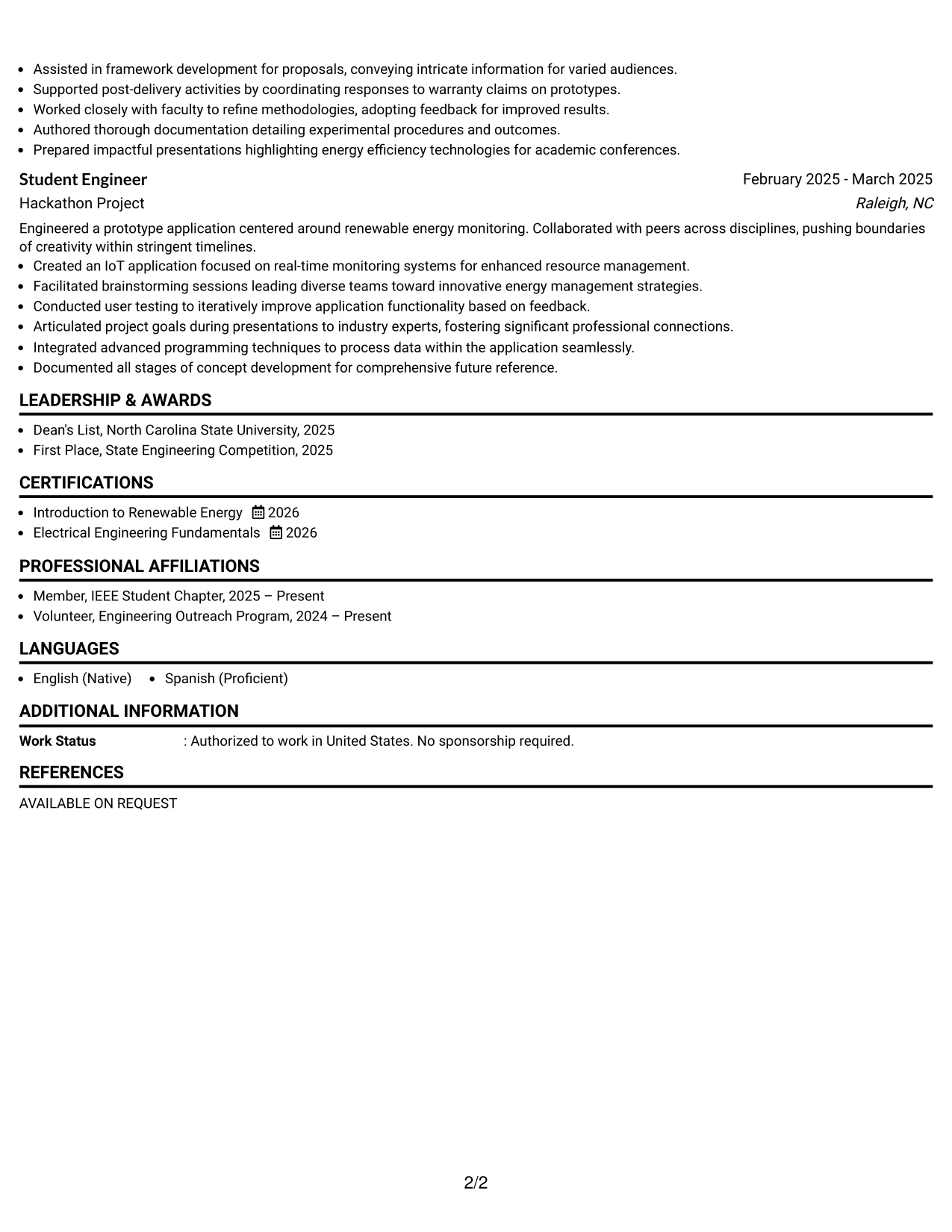 Resume Example Page 2