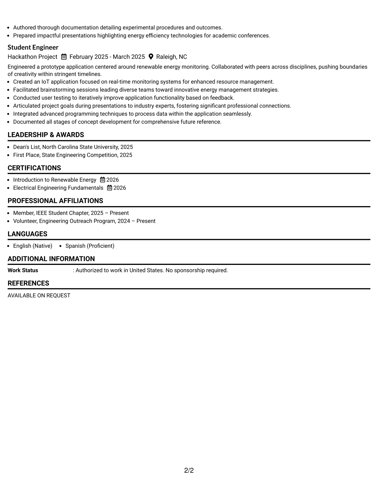 Resume Example Page 2