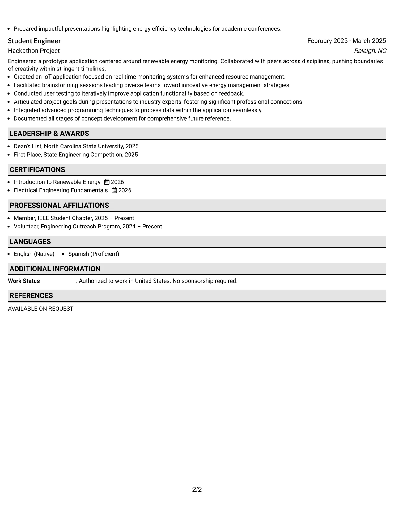 Resume Example Page 2