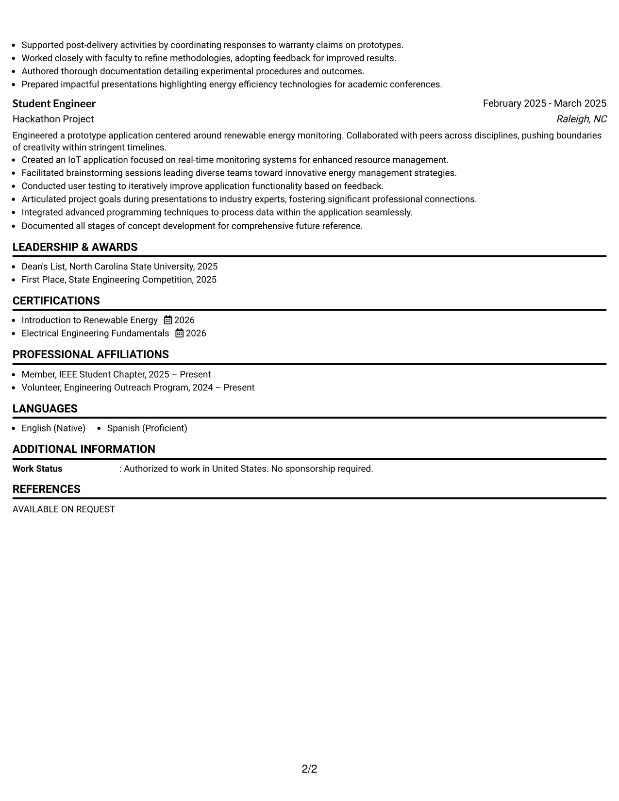 Resume Example Page 2