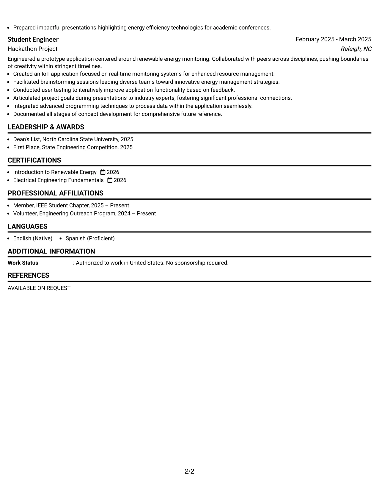 Resume Example Page 2