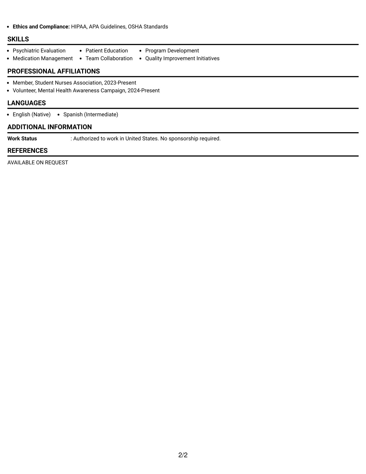 Resume Example Page 2