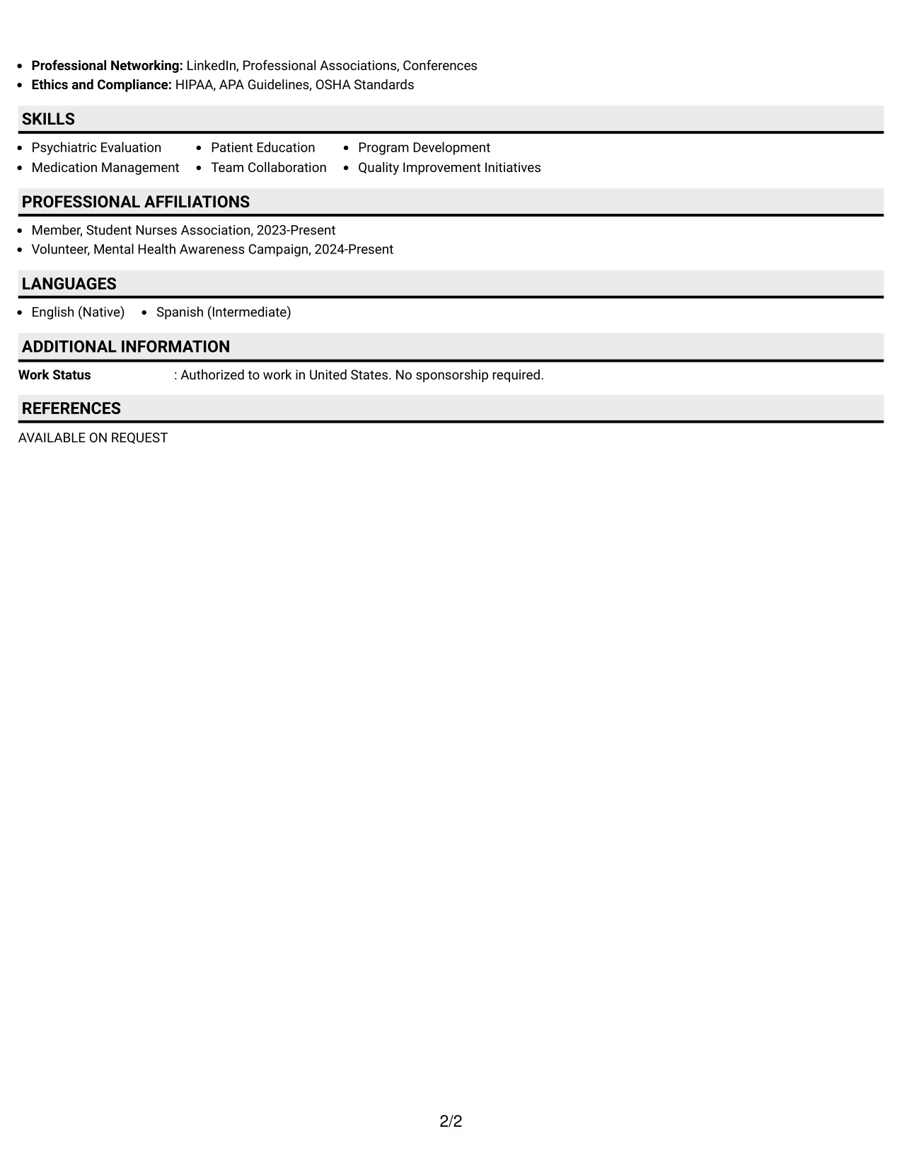 Resume Example Page 2