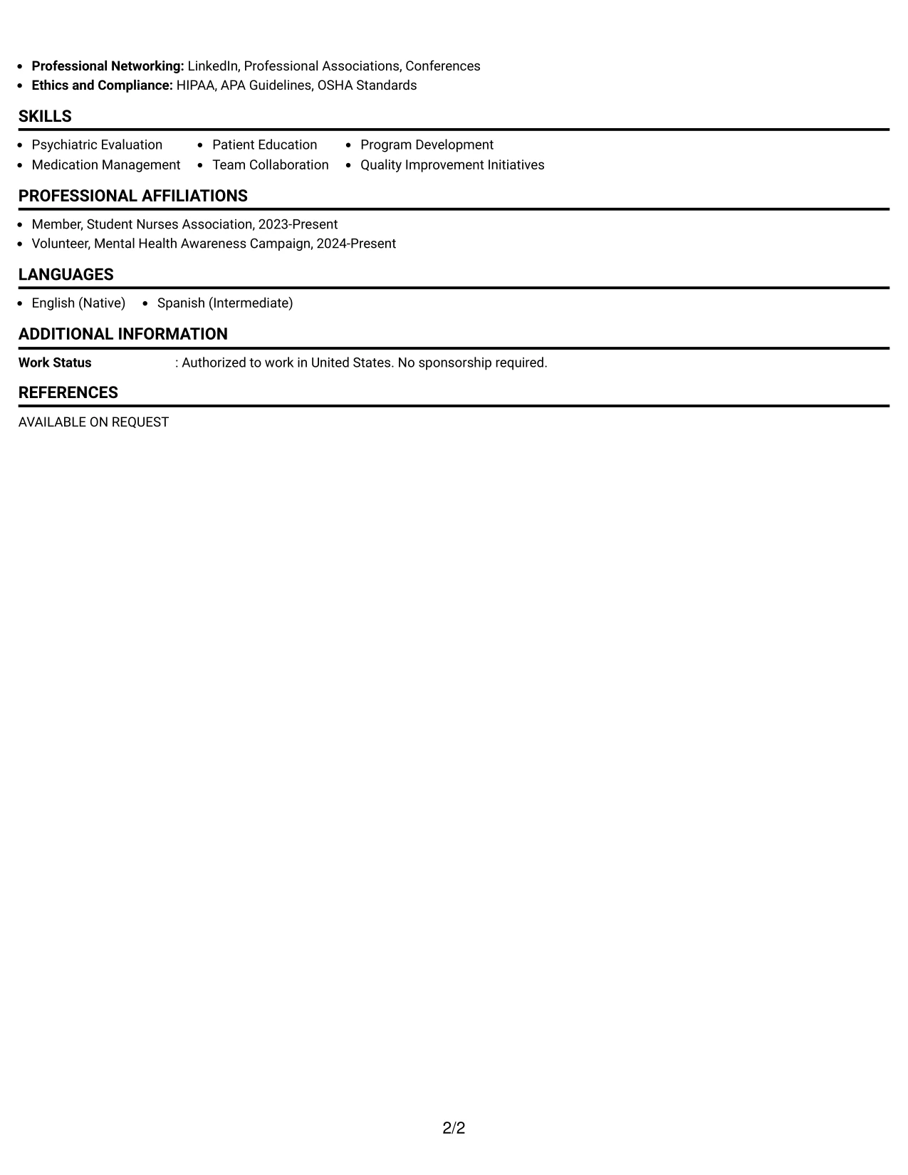 Resume Example Page 2