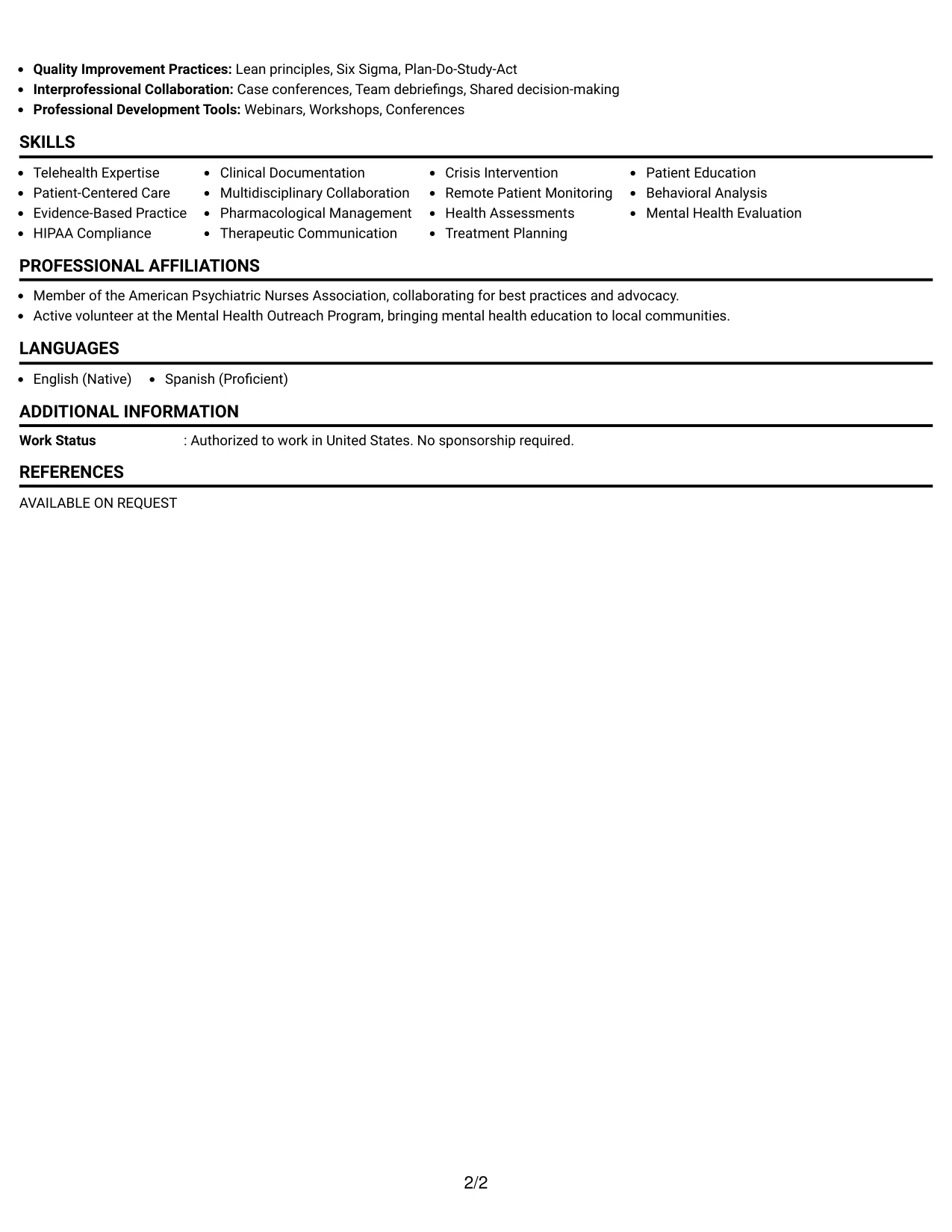 Resume Example Page 2