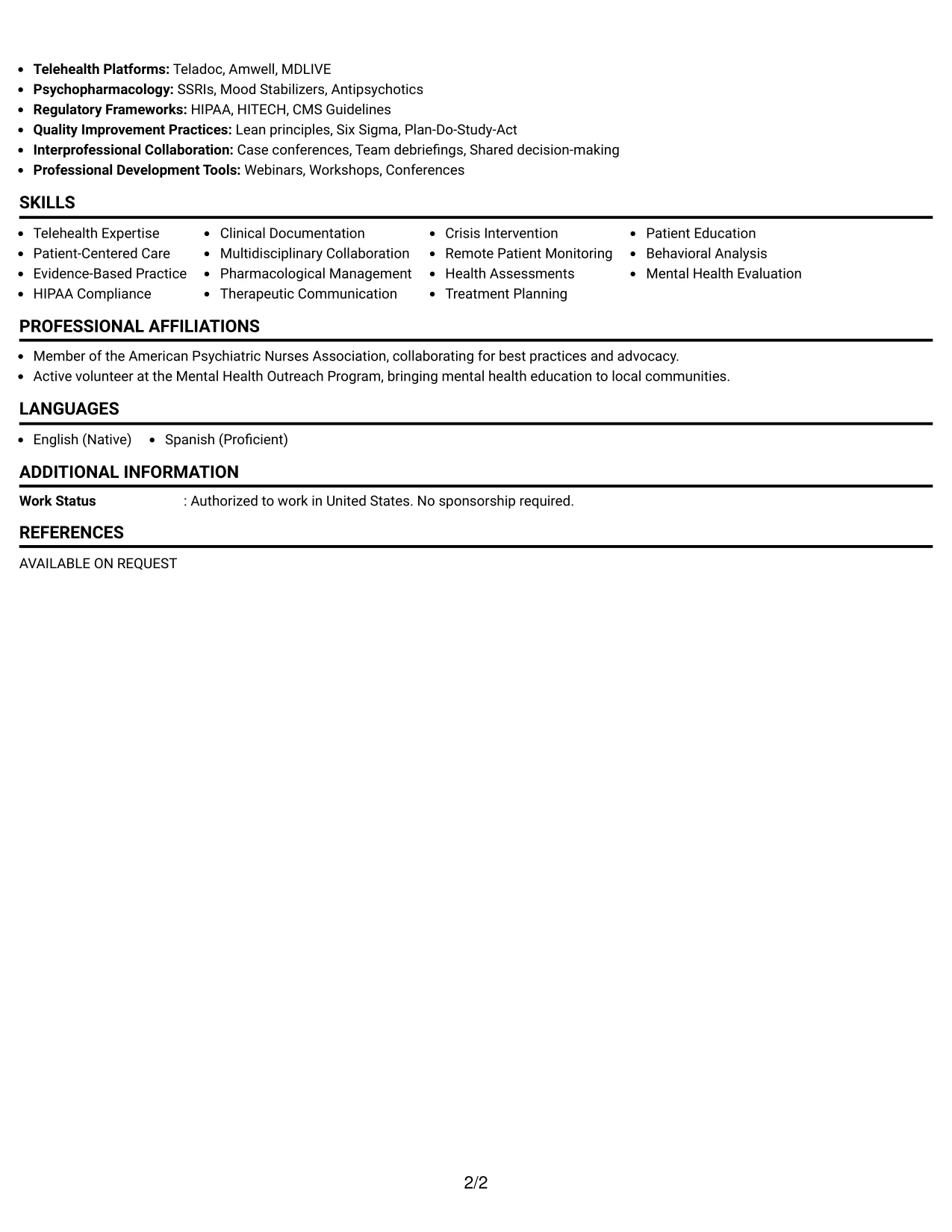 Resume Example Page 2