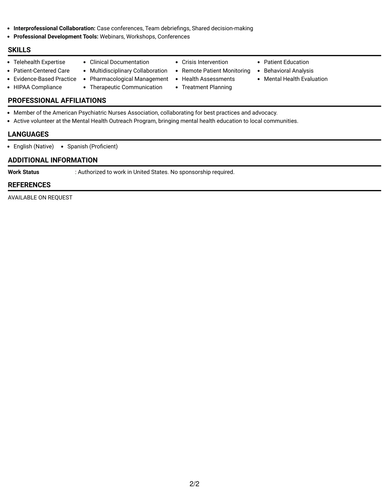 Resume Example Page 2