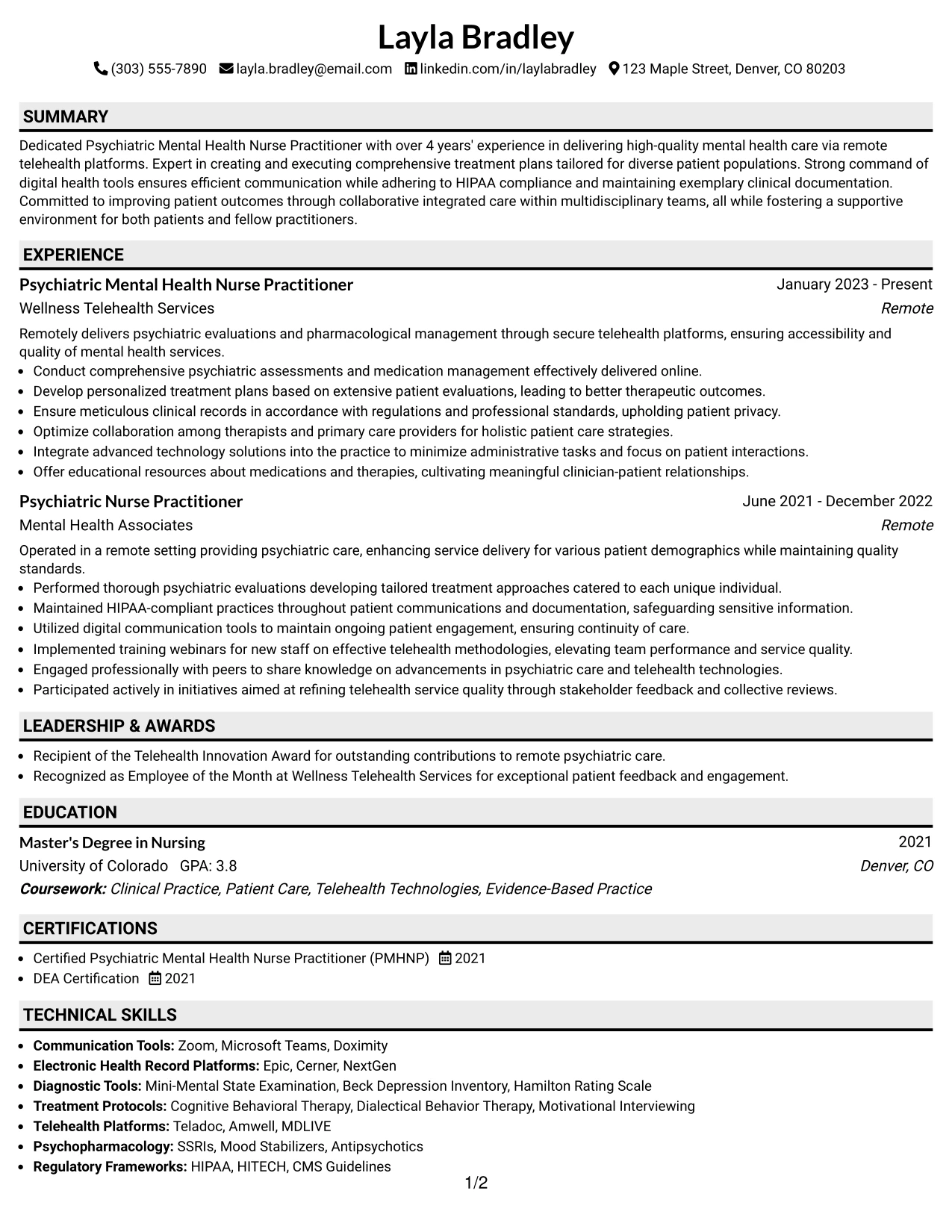 Resume Example Page 1