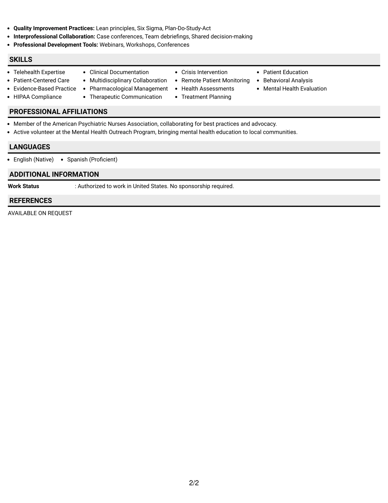 Resume Example Page 2