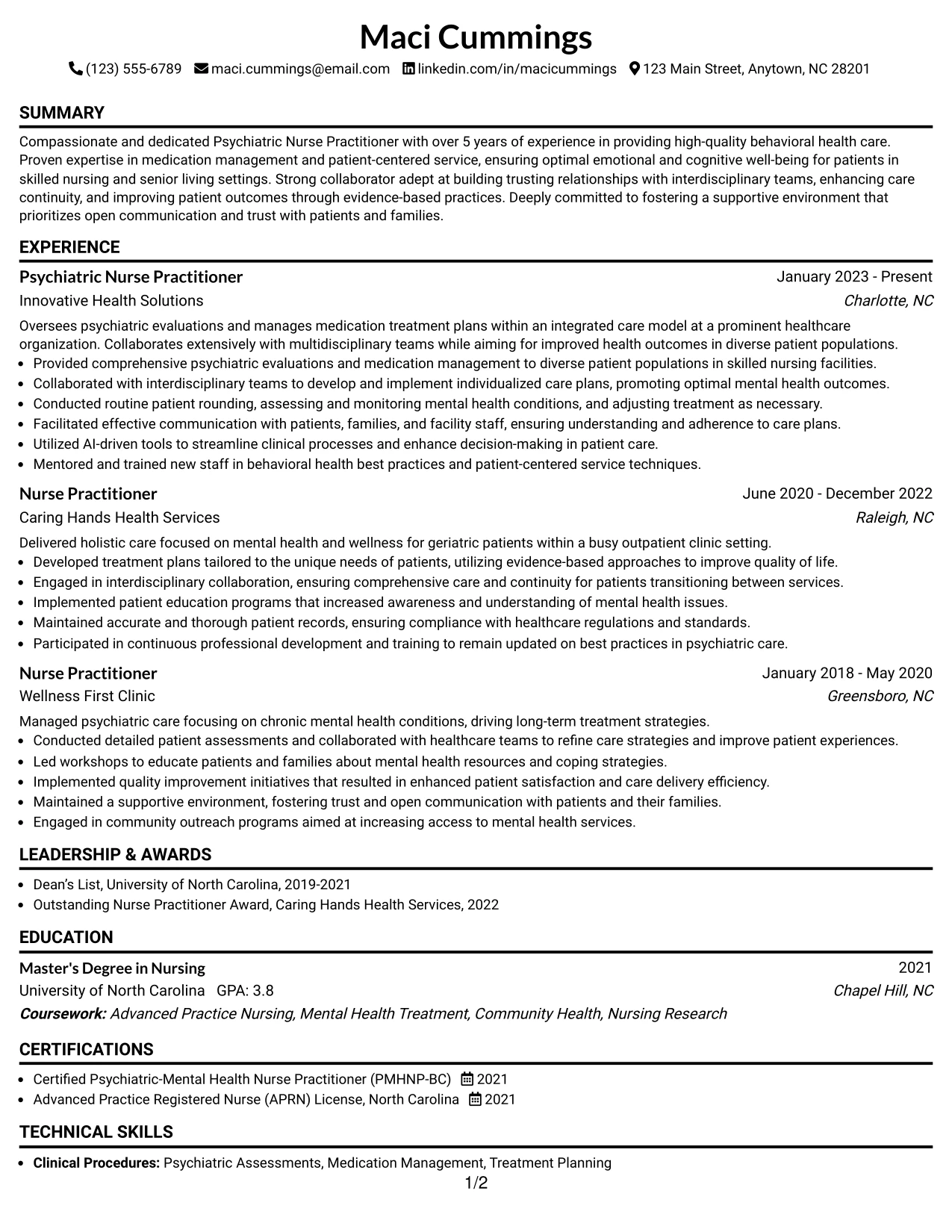 Resume Example Page 1