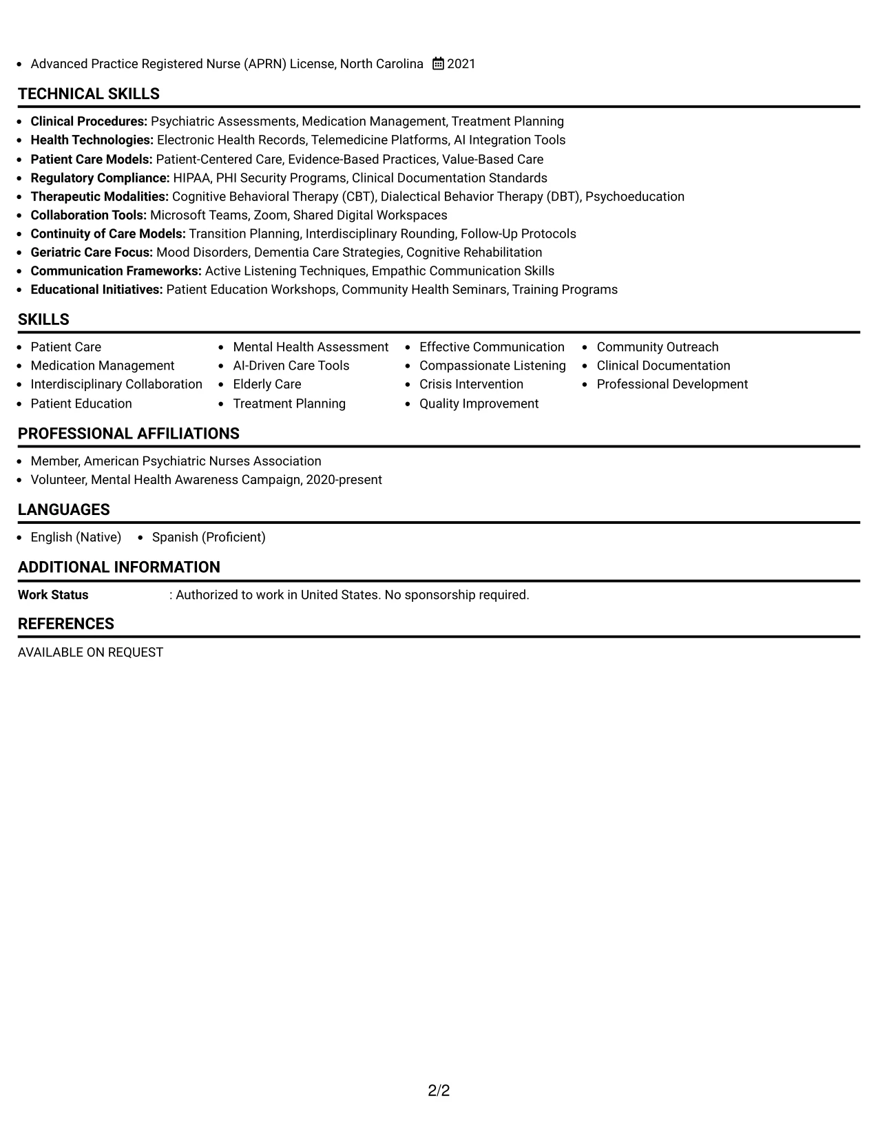 Resume Example Page 2