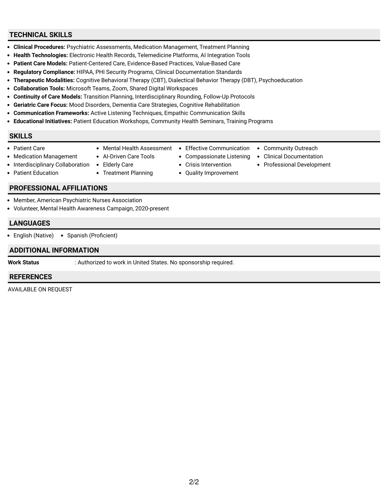 Resume Example Page 2
