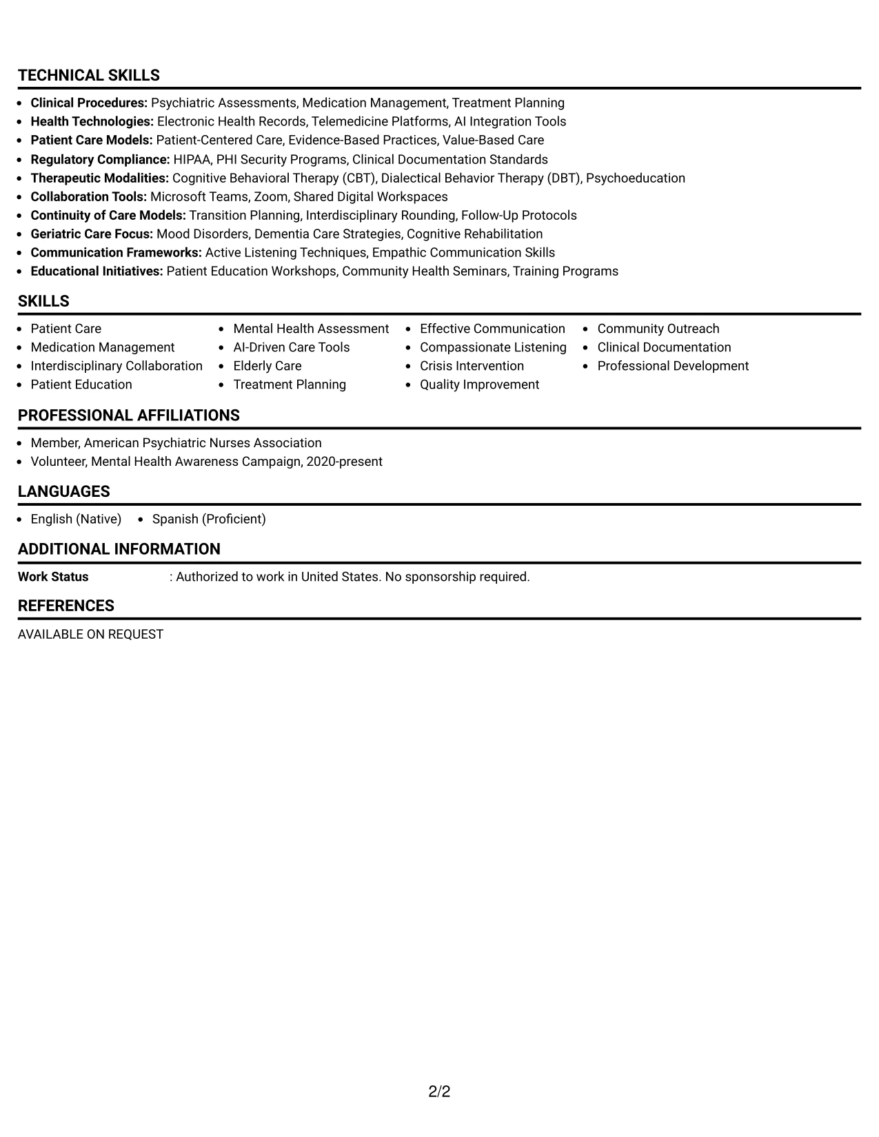 Resume Example Page 2