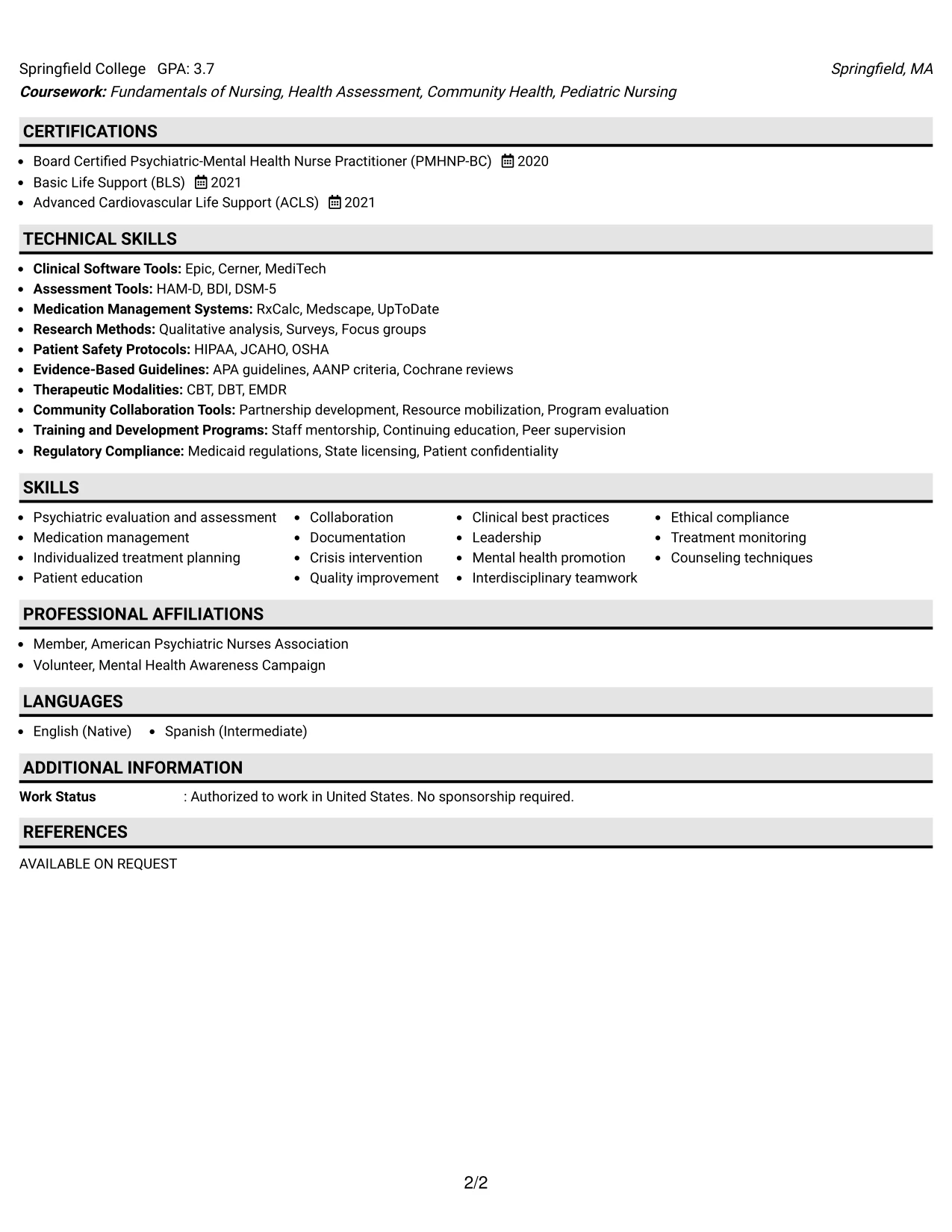 Resume Example Page 2