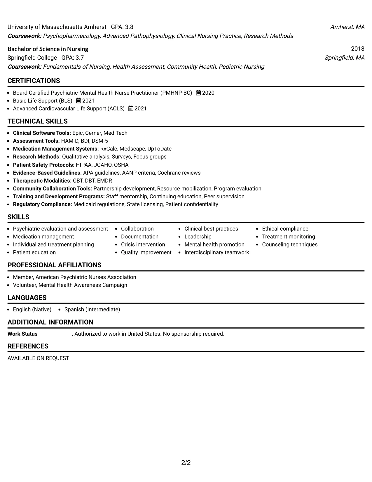 Resume Example Page 2