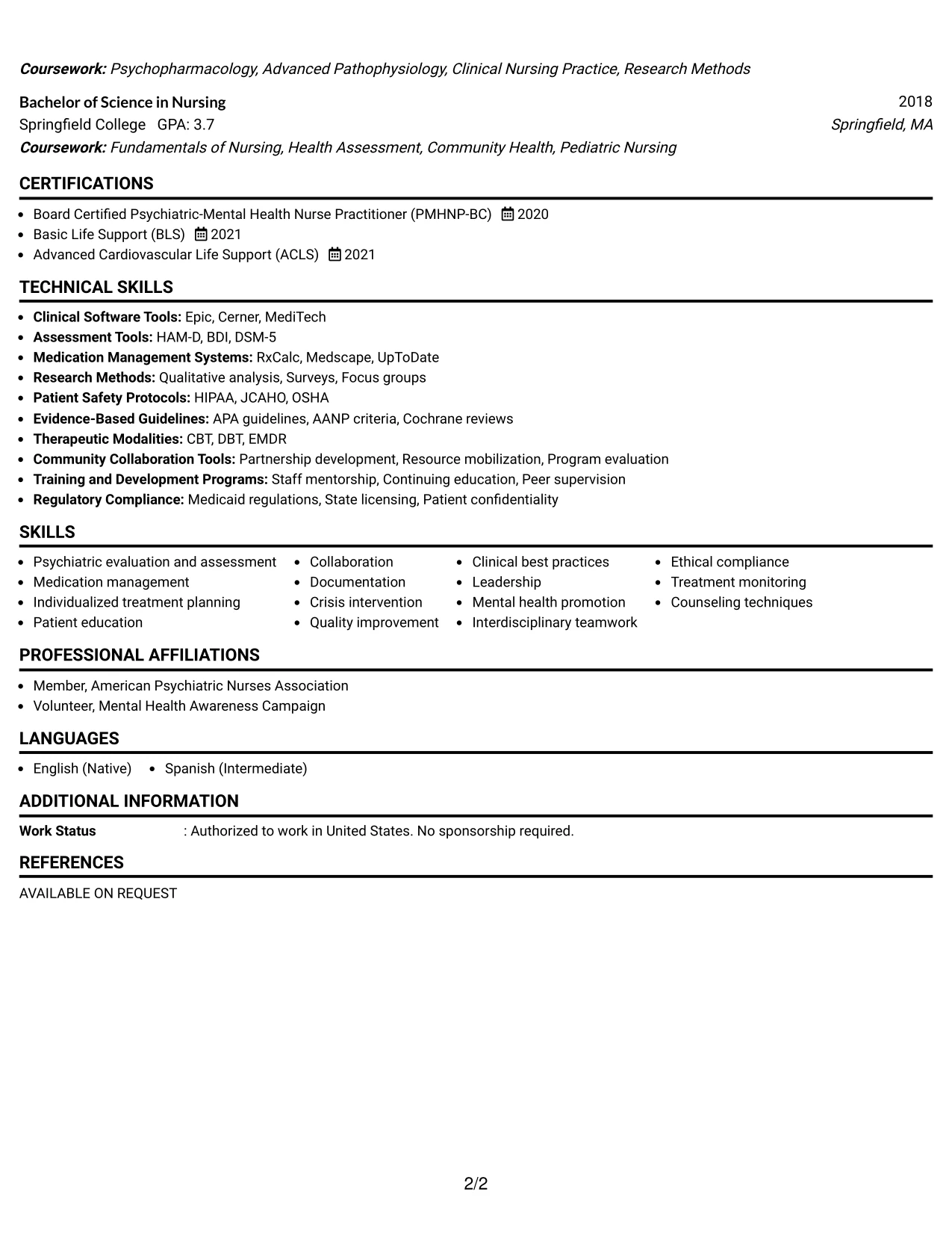Resume Example Page 2