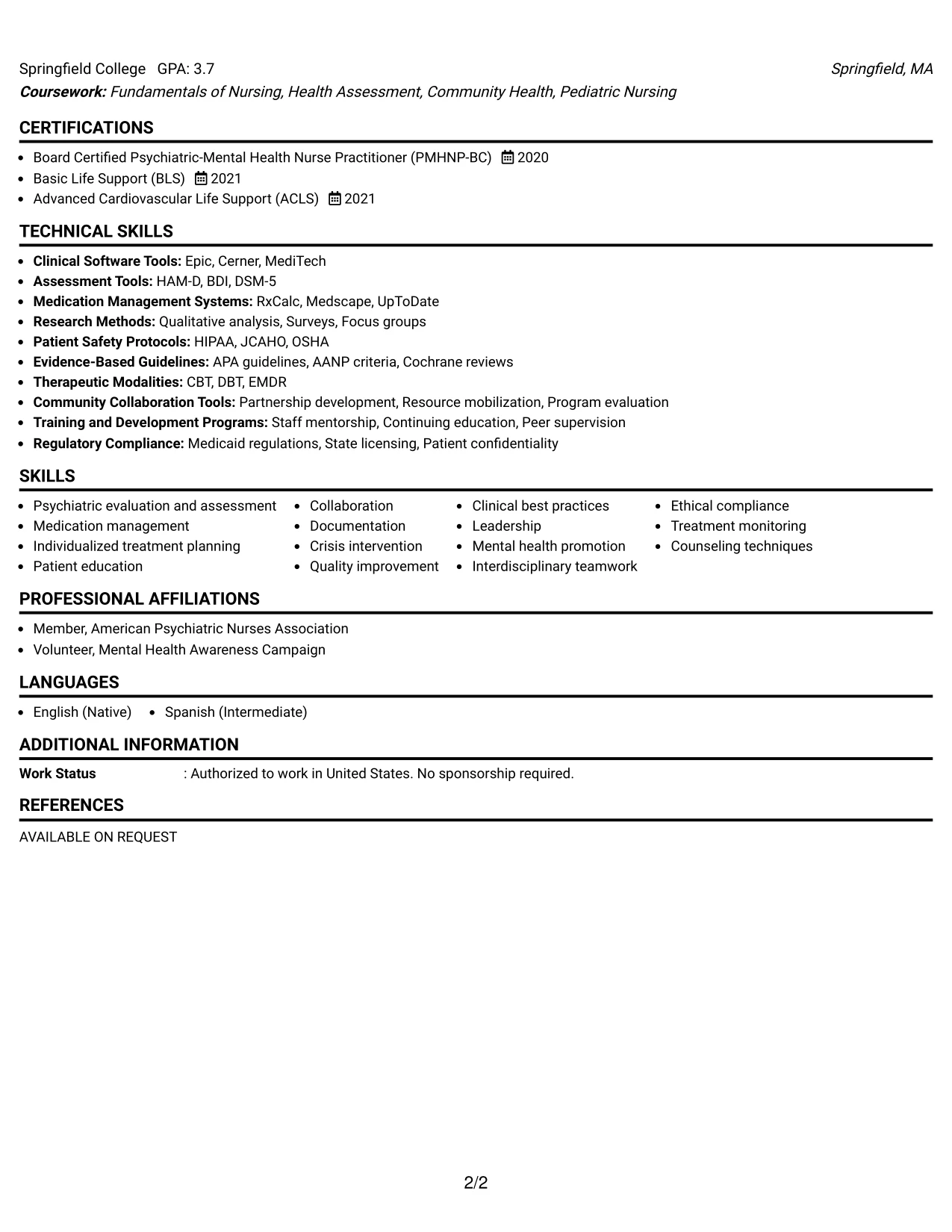 Resume Example Page 2