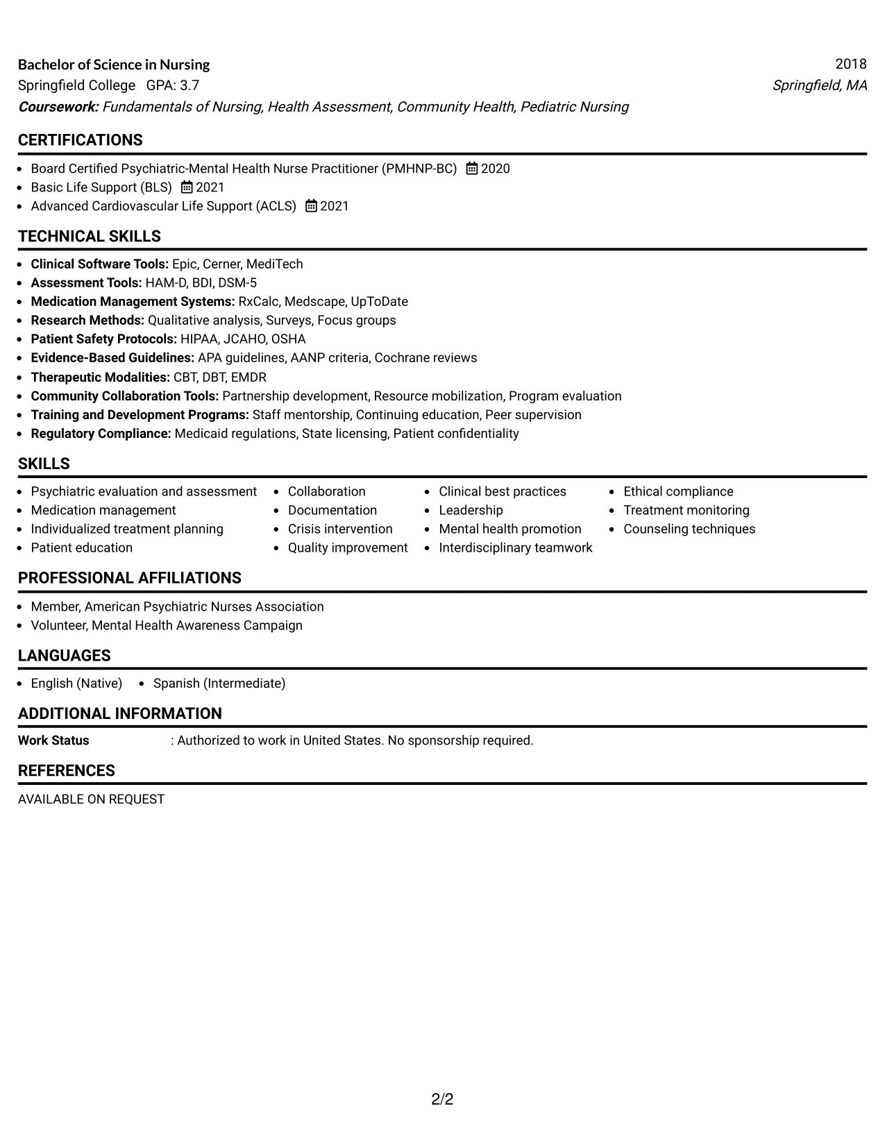 Resume Example Page 2