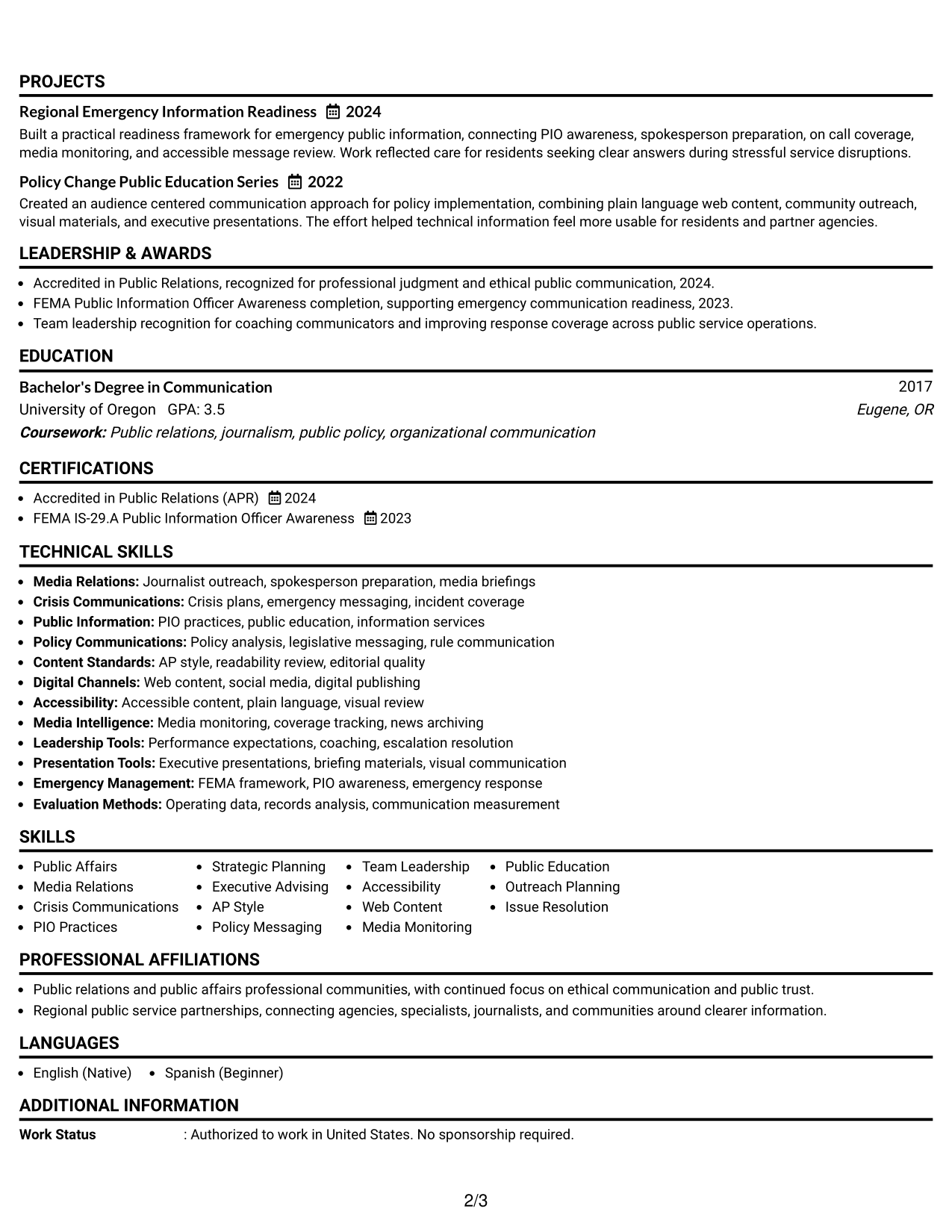 Resume Example Page 2