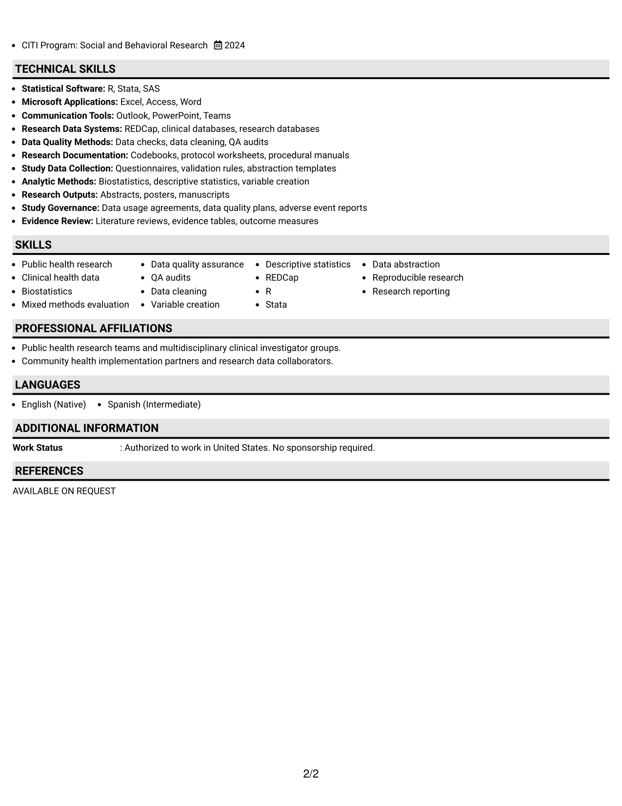 Resume Example Page 2