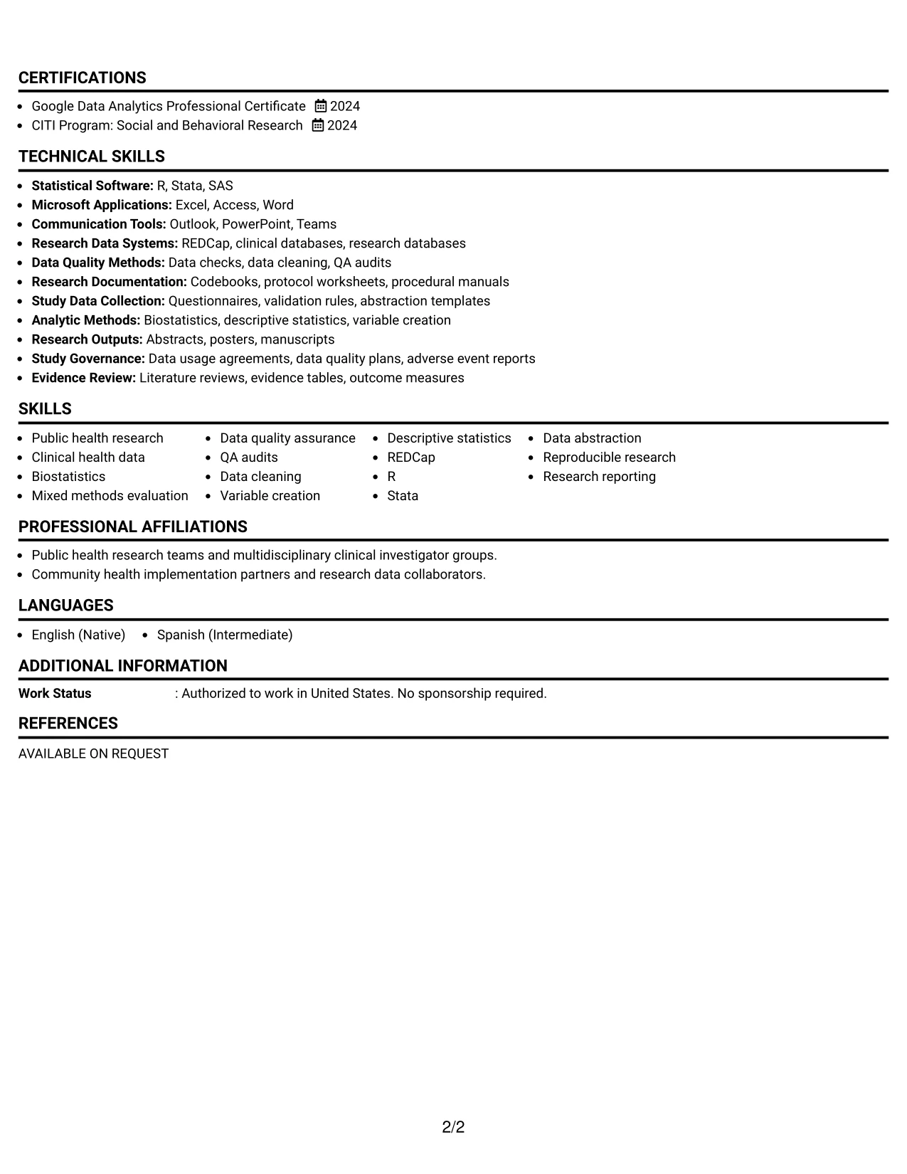 Resume Example Page 2