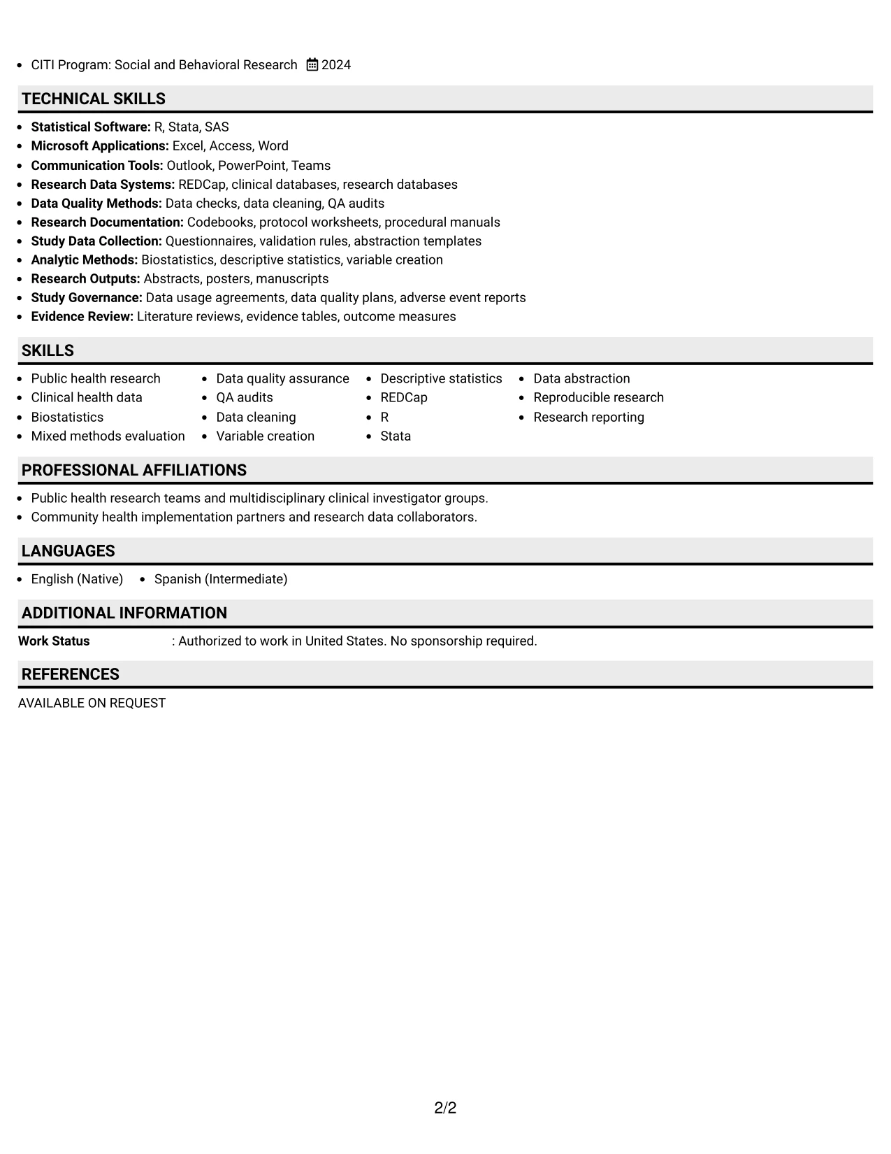 Resume Example Page 2
