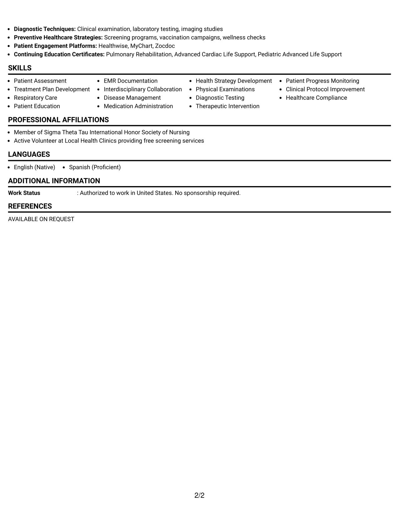 Resume Example Page 2