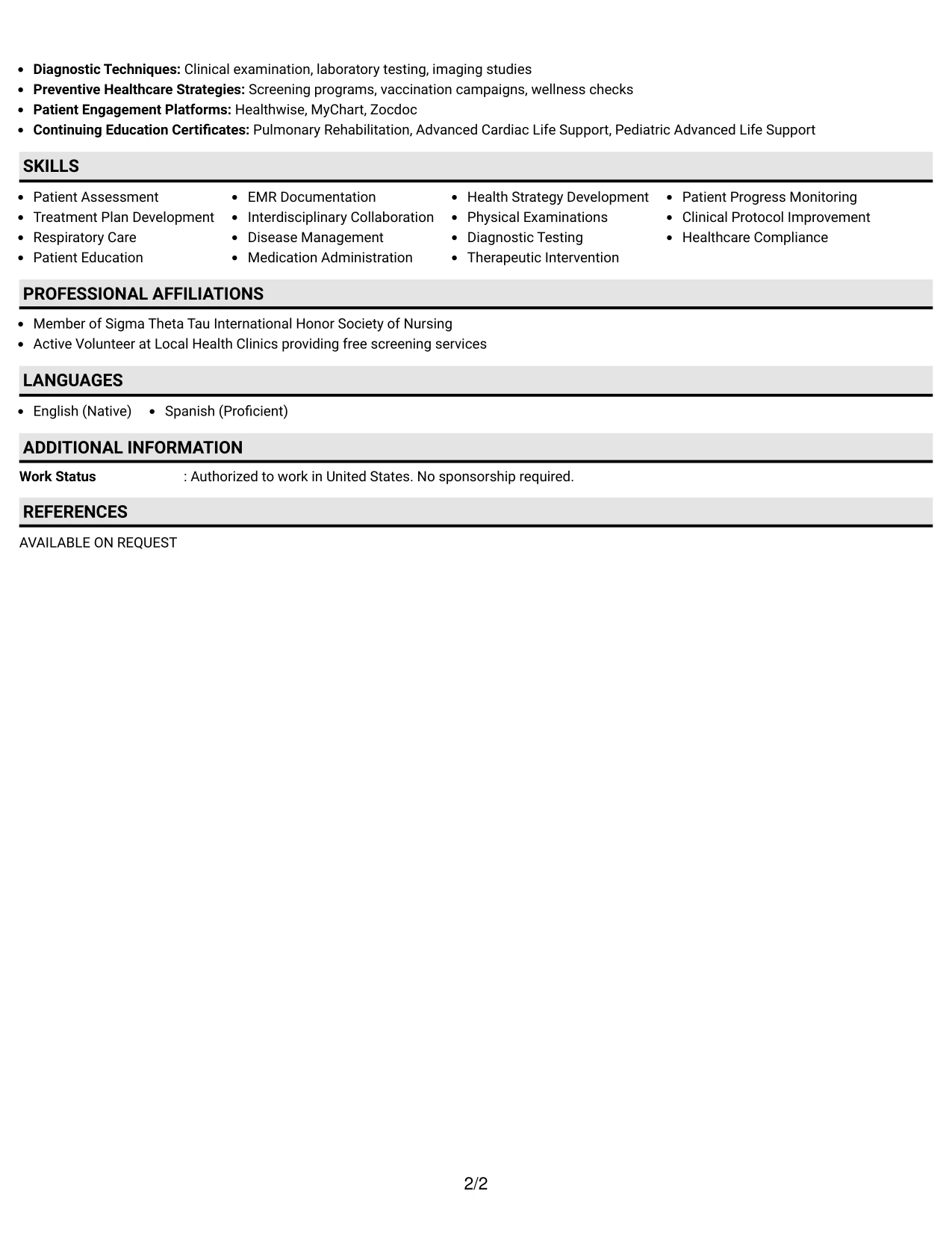 Resume Example Page 2