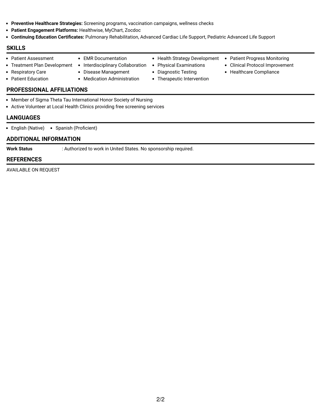 Resume Example Page 2