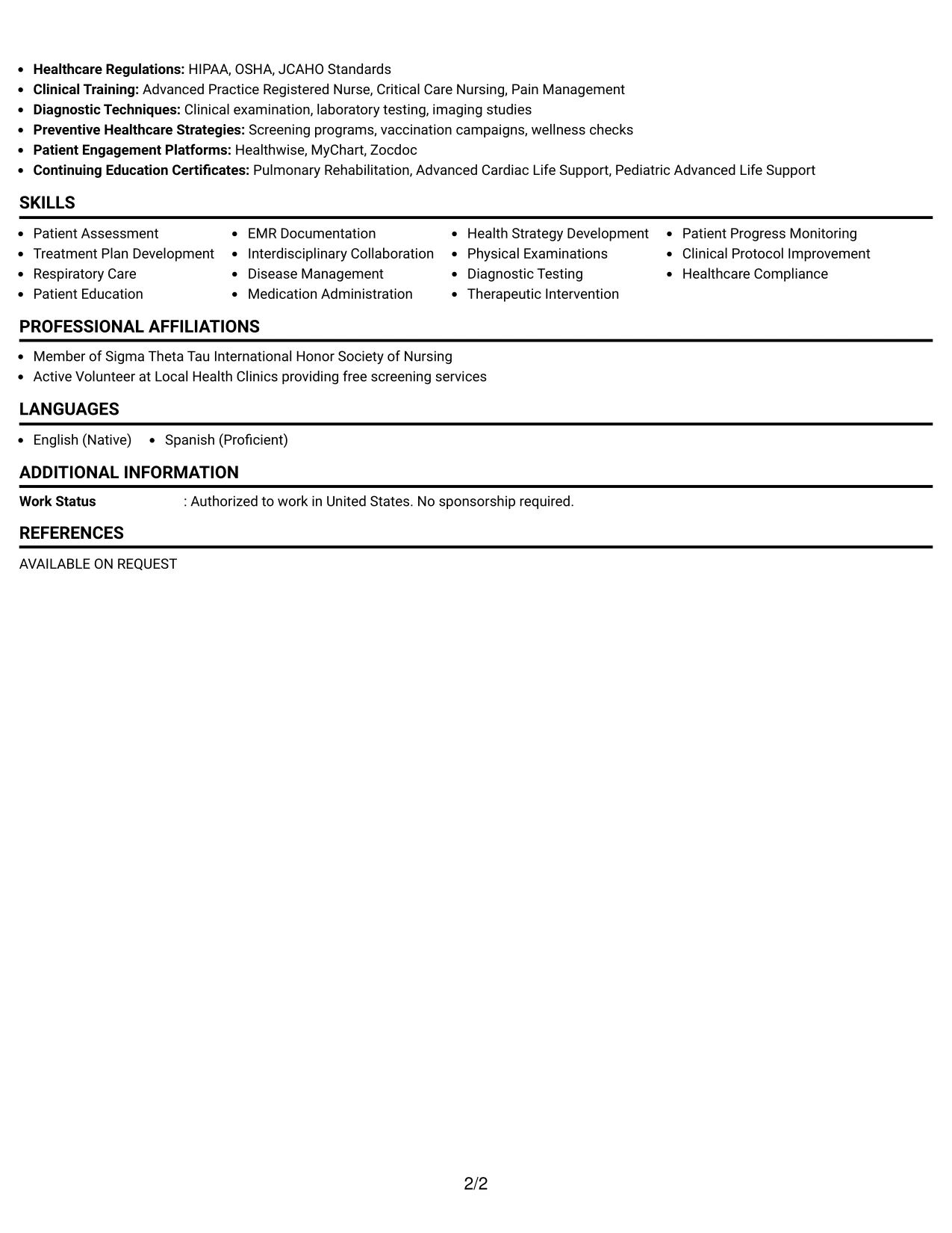 Resume Example Page 2