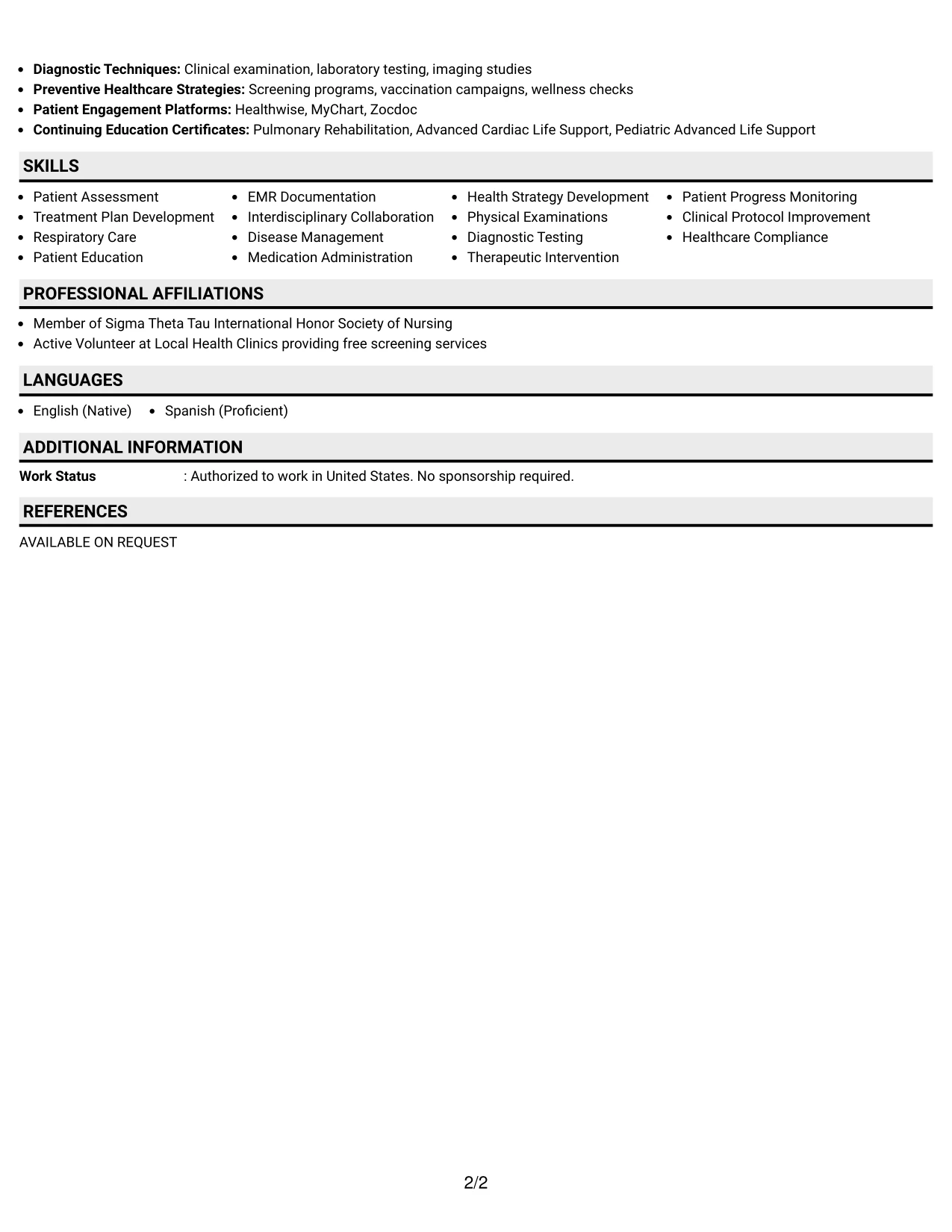 Resume Example Page 2