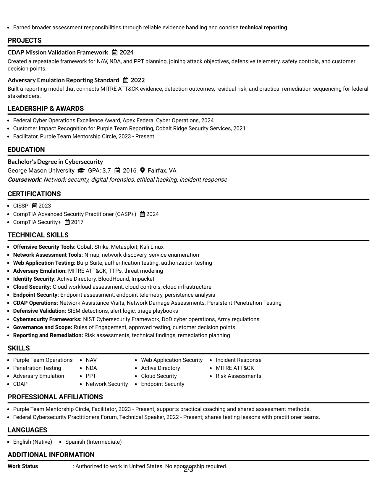 Resume Example Page 2