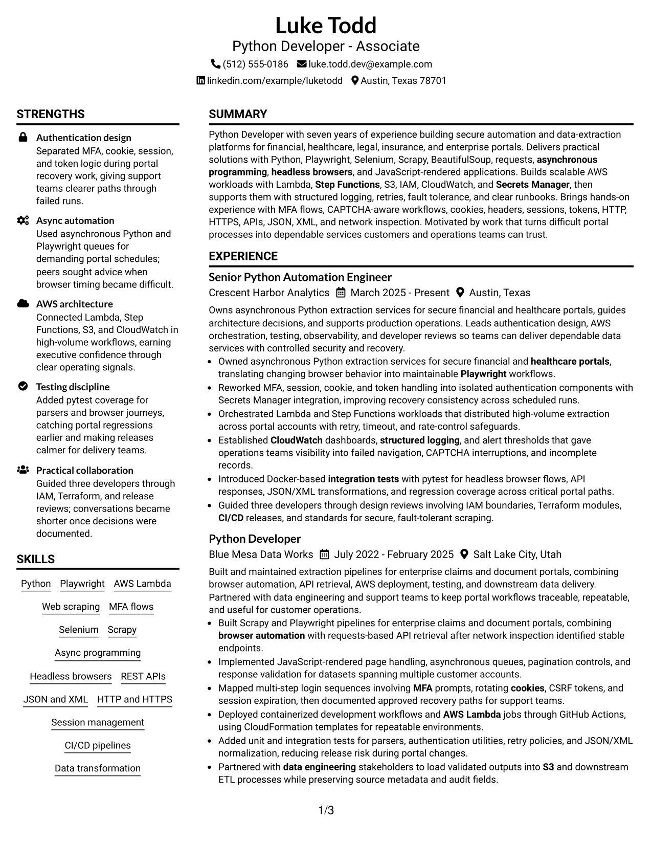Resume Example Page 1