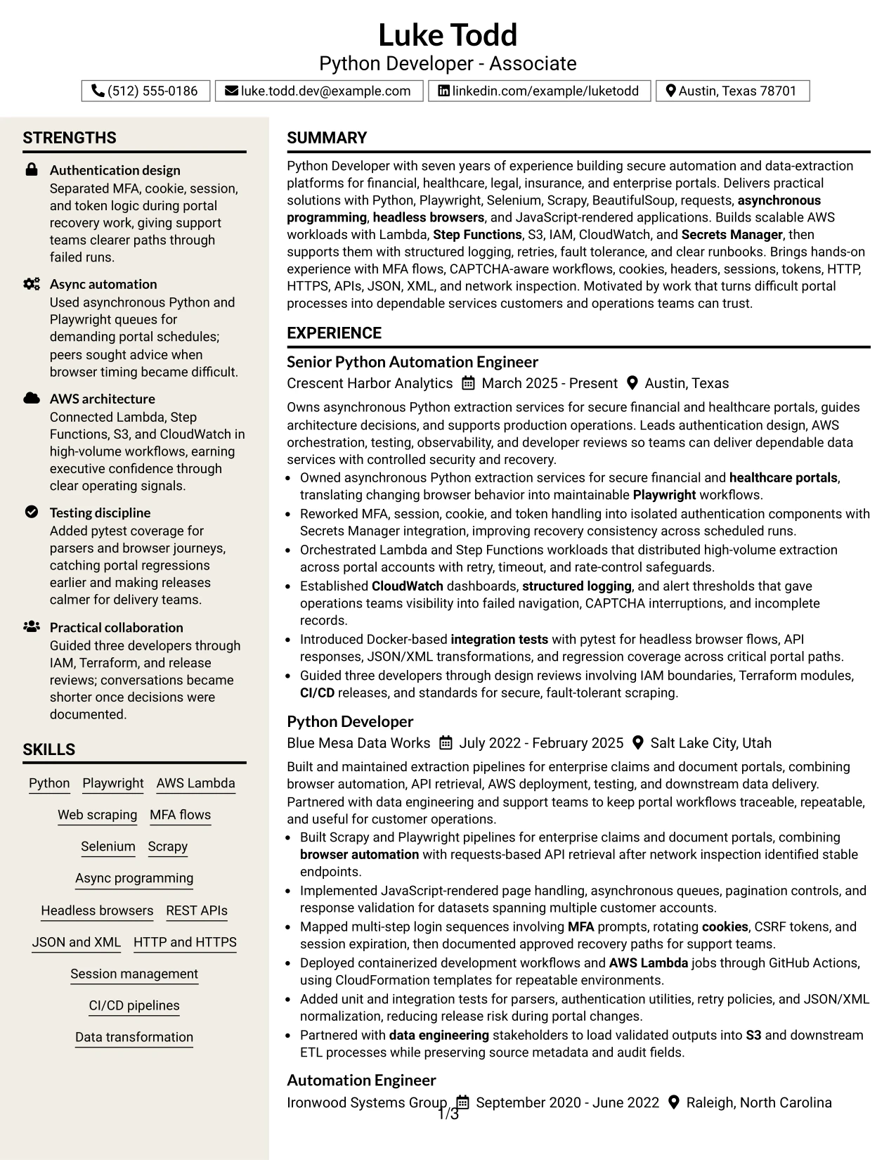 Resume Example Page 1