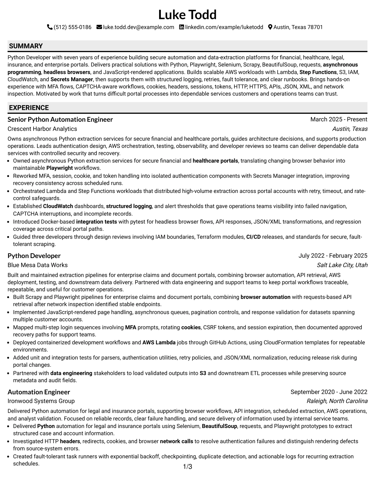 Resume Example Page 1