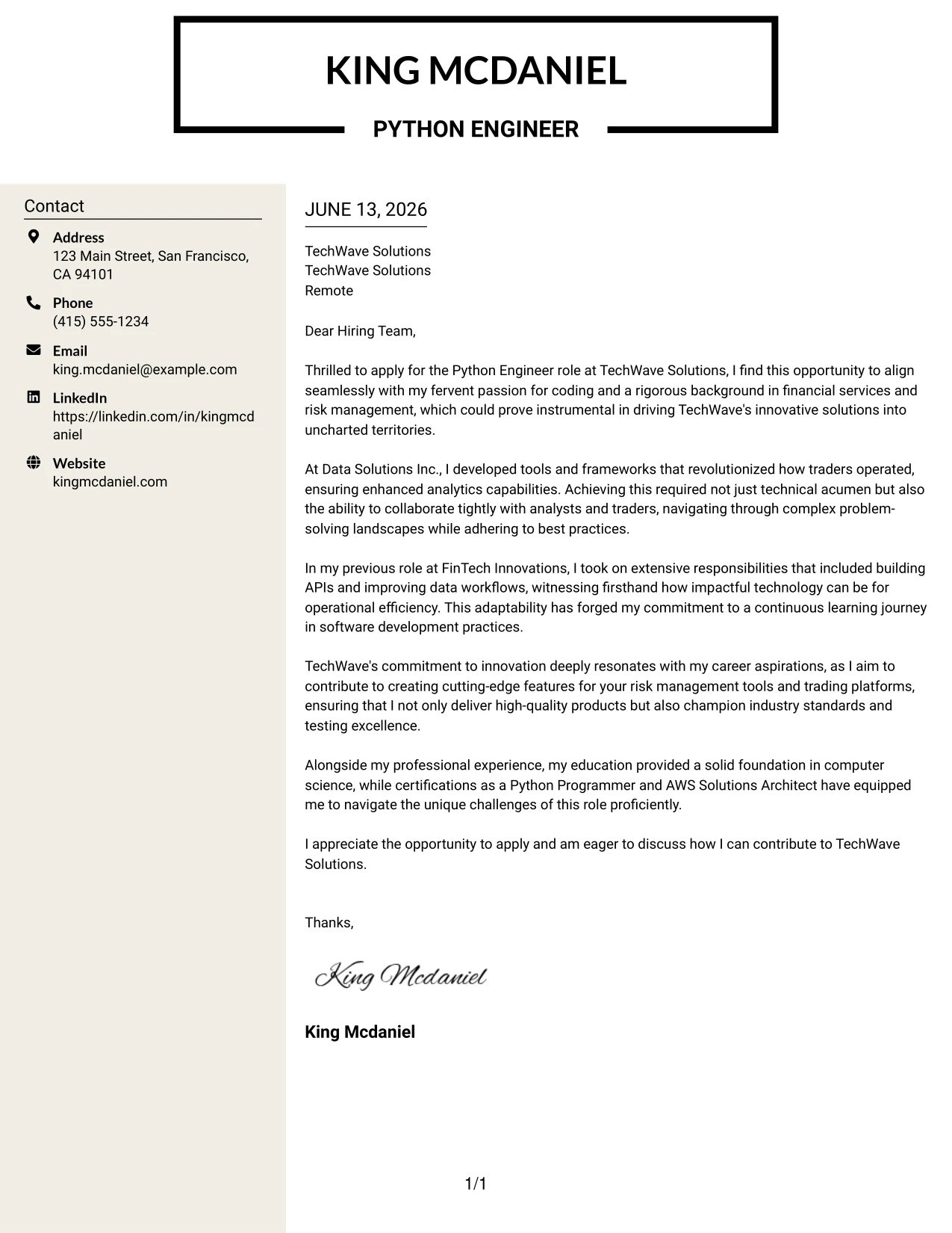 Resume Example Page 1