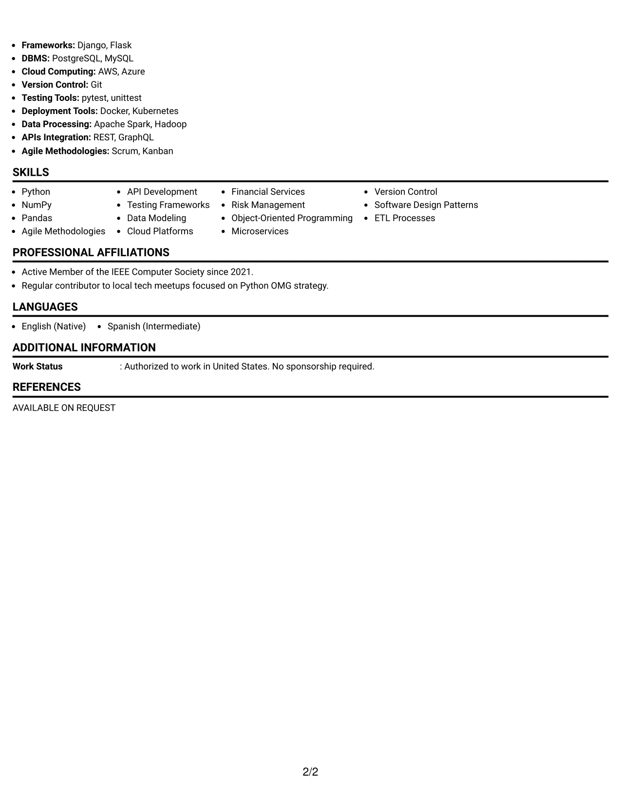 Resume Example Page 2