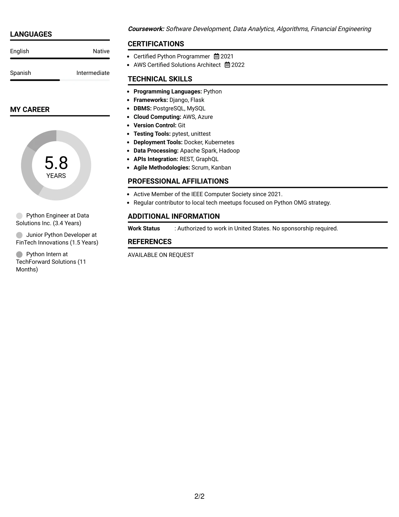 Resume Example Page 2