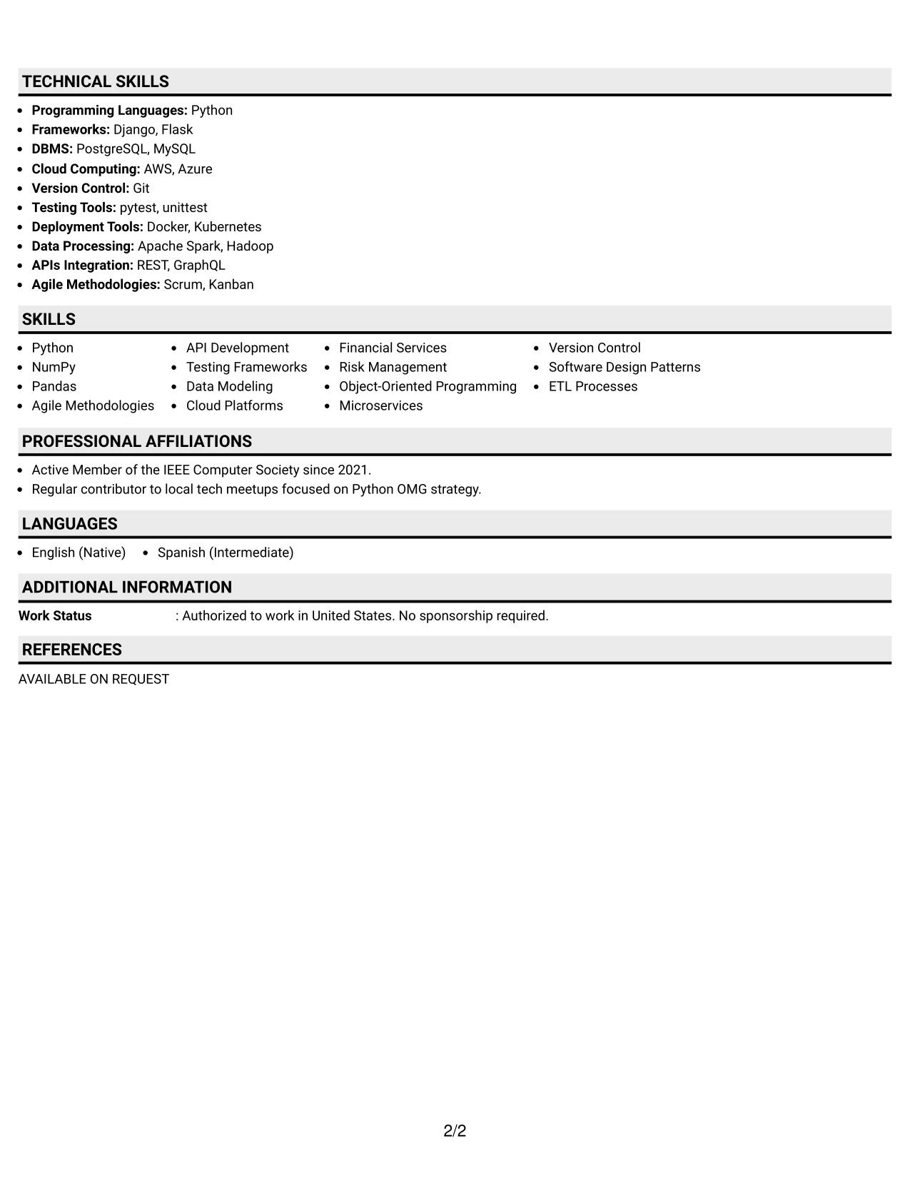 Resume Example Page 2