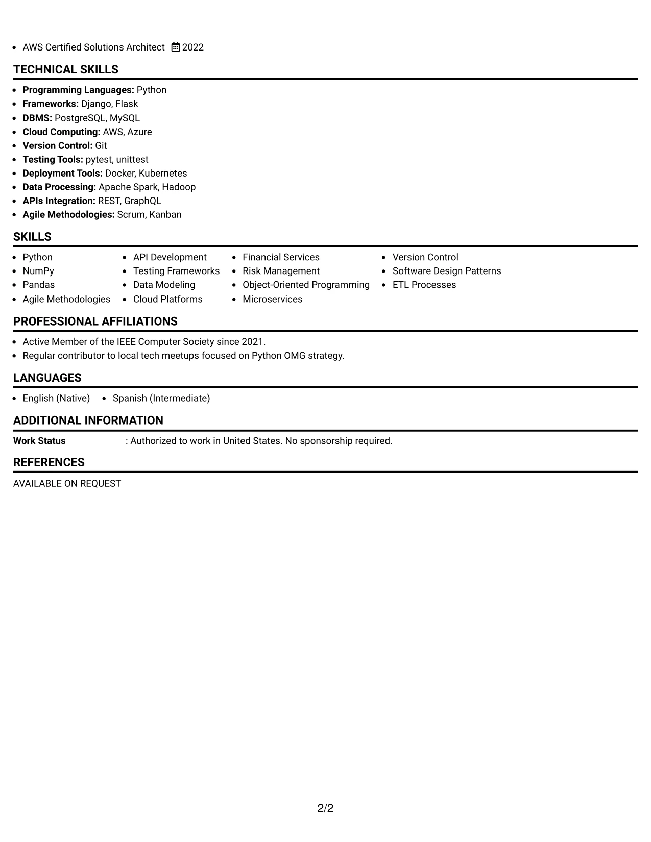 Resume Example Page 2