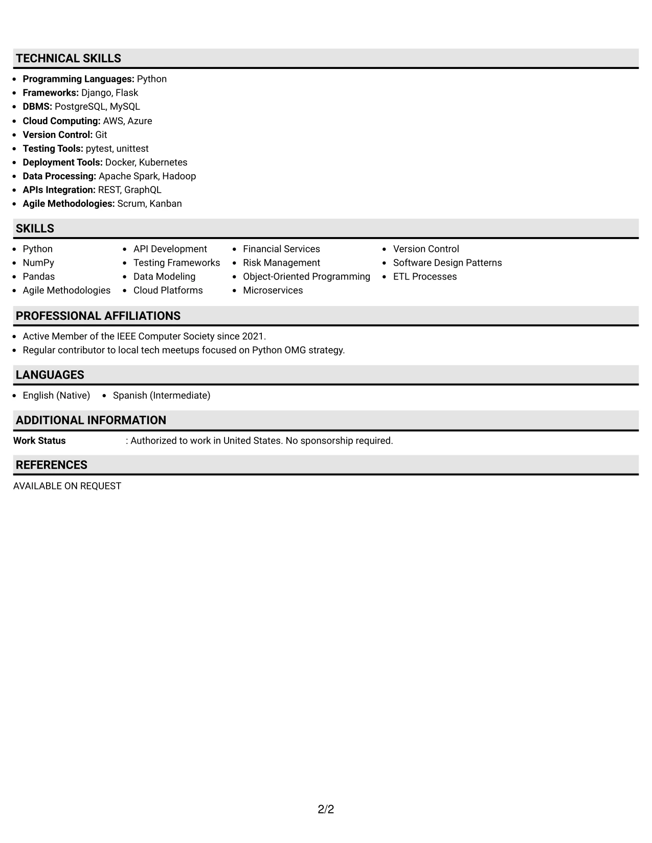 Resume Example Page 2