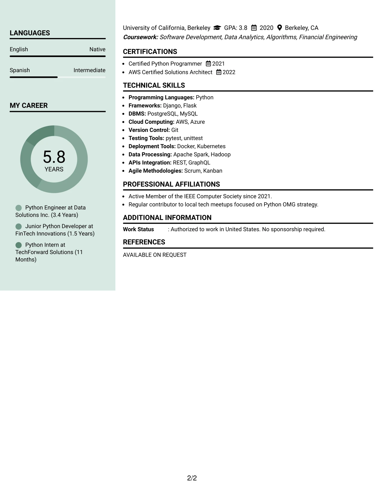 Resume Example Page 2
