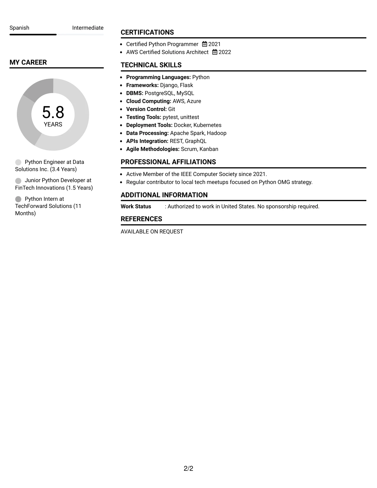 Resume Example Page 2